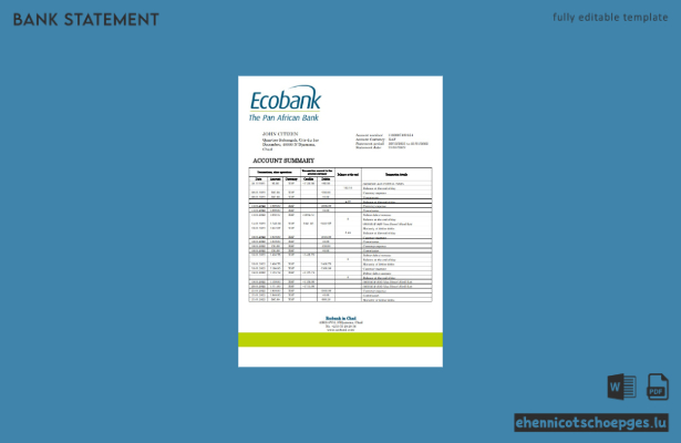 Beispiel für einen Kontoauszug der Chad Ecobank (Vorschau)